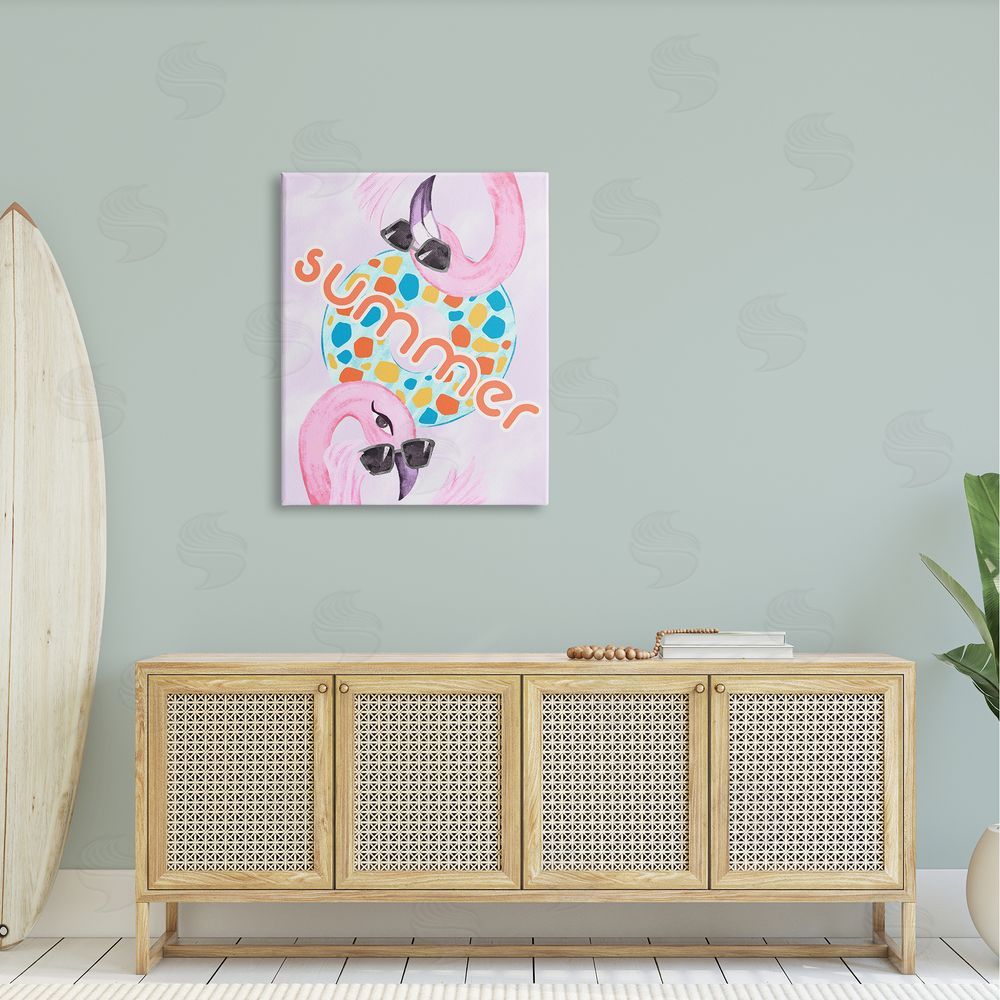 Ziwei Li Pink Summer Flamingos Pool Float Tropical Sunglasses  Canvas Wall Art Print in Room