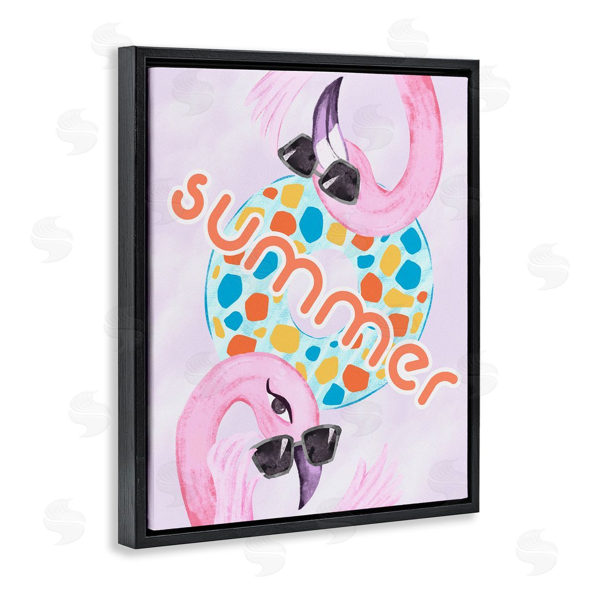 Ziwei Li Pink Summer Flamingos Pool Float Tropical Sunglasses  Black Floating Frame Canvas Wall Art Print