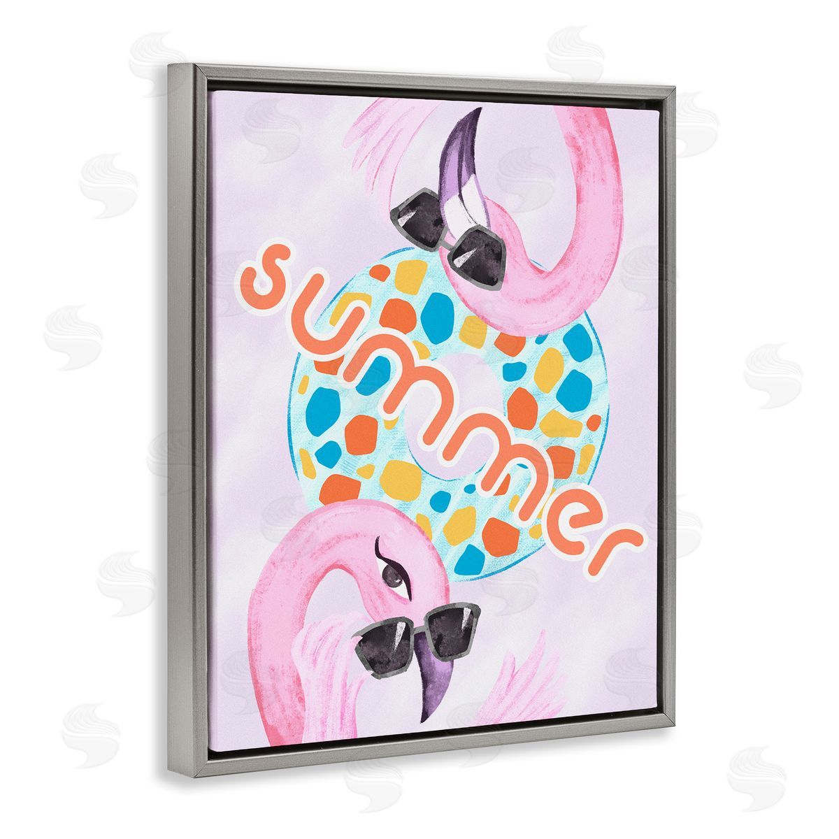 Ziwei Li Pink Summer Flamingos Pool Float Tropical Sunglasses  Gray Floating Frame Canvas Wall Art Print