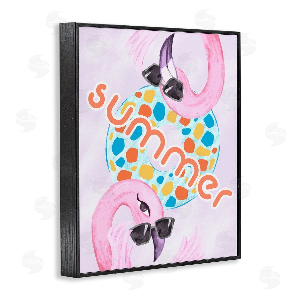 Ziwei Li Pink Summer Flamingos Pool Float Tropical Sunglasses  Black Framed Giclee Wall Art Print