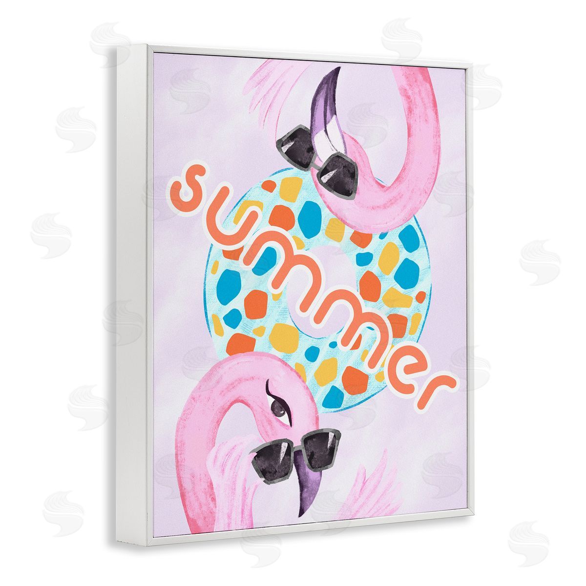 Ziwei Li Pink Summer Flamingos Pool Float Tropical Sunglasses  White Framed Giclee Wall Art Print