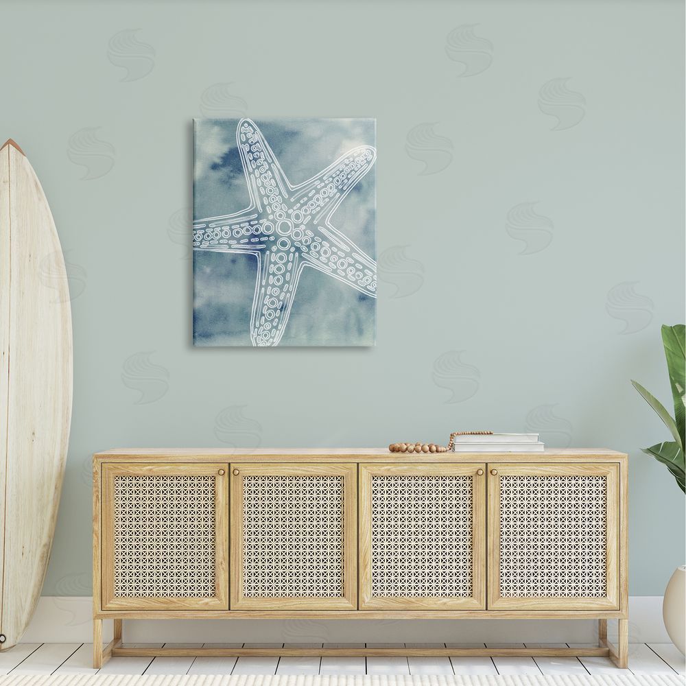 Ziwei Li Detailed Starfish Pattern Circles Blurred Watercolor  Canvas Wall Art Print in Room
