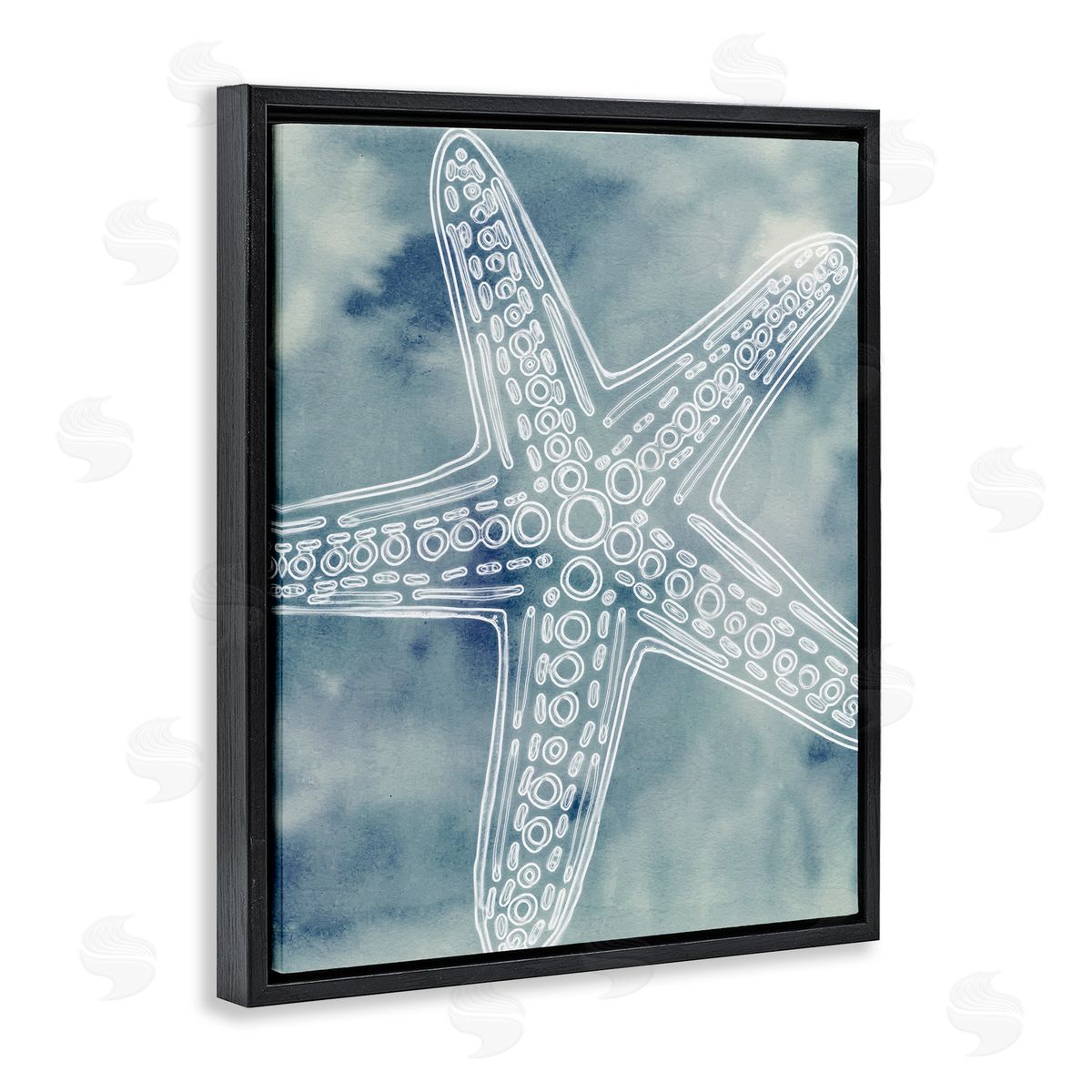 Ziwei Li Detailed Starfish Pattern Circles Blurred Watercolor  Black Floating Frame Canvas Wall Art Print