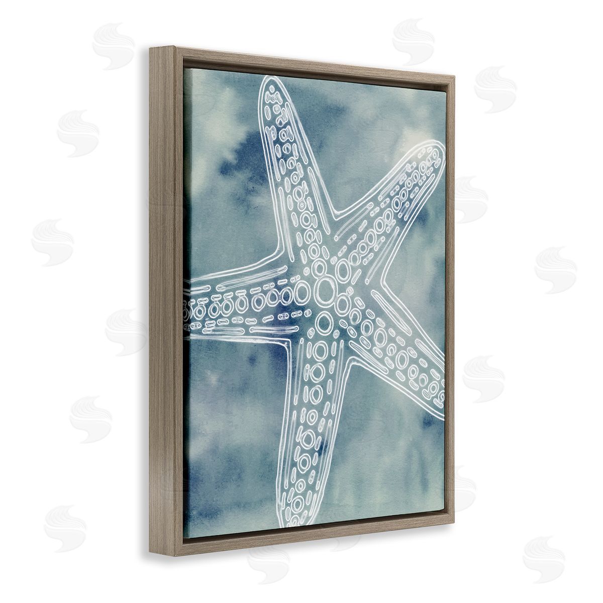 Ziwei Li Detailed Starfish Pattern Circles Blurred Watercolor  Brown Floating Frame Canvas Wall Art Print