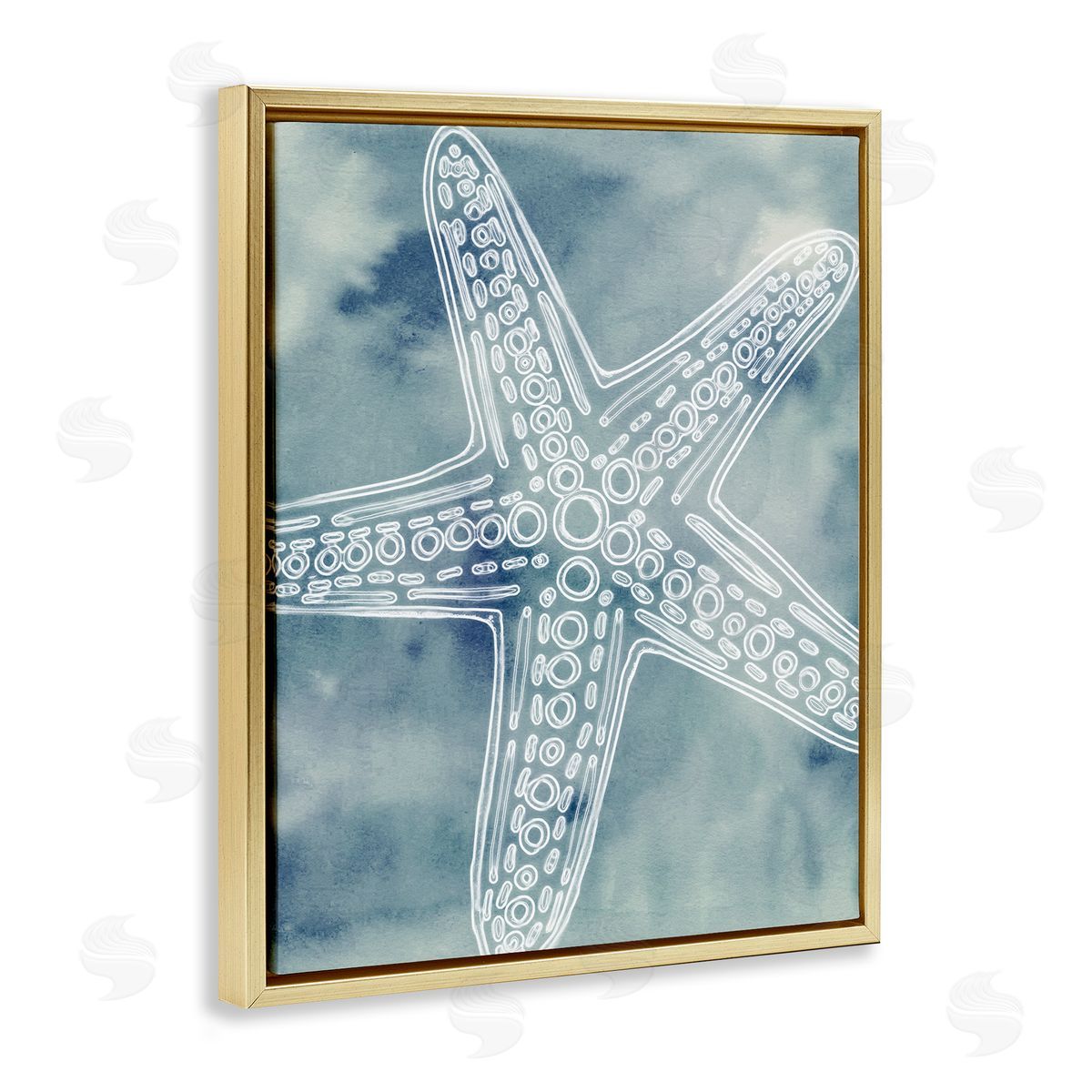 Ziwei Li Detailed Starfish Pattern Circles Blurred Watercolor  Gold Floating Frame Canvas Wall Art Print