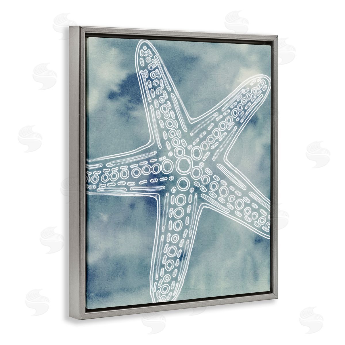 Ziwei Li Detailed Starfish Pattern Circles Blurred Watercolor  Gray Floating Frame Canvas Wall Art Print
