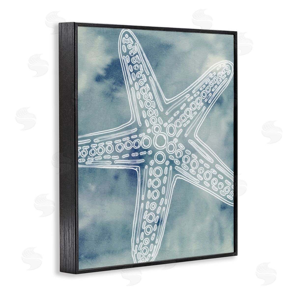 Ziwei Li Detailed Starfish Pattern Circles Blurred Watercolor  Black Framed Giclee Wall Art Print