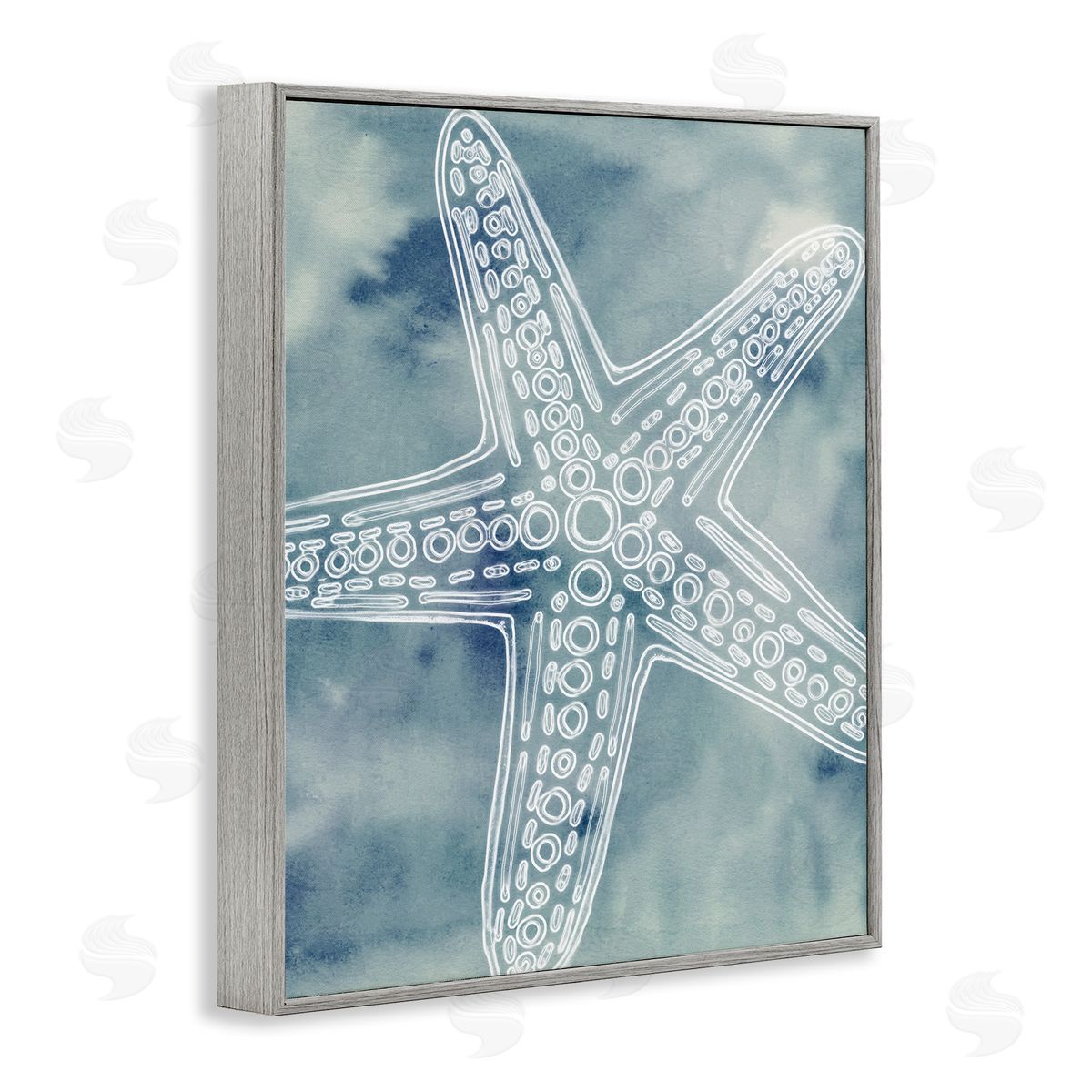 Ziwei Li Detailed Starfish Pattern Circles Blurred Watercolor  Gray Framed Giclee Wall Art Print