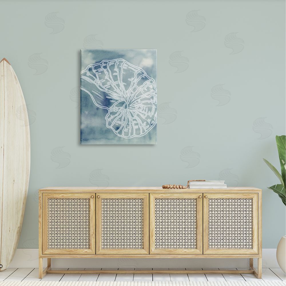 Ziwei Li Spiral Seashell Nautilus Sea Life Watercolor Pattern Canvas Wall Art Print in Room