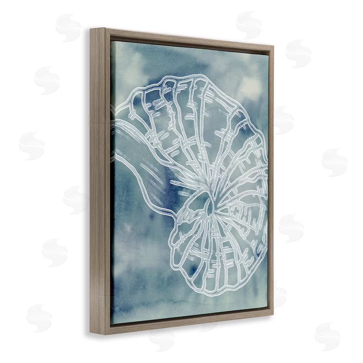 Ziwei Li Spiral Seashell Nautilus Sea Life Watercolor Pattern Brown Floating Frame Canvas Wall Art Print