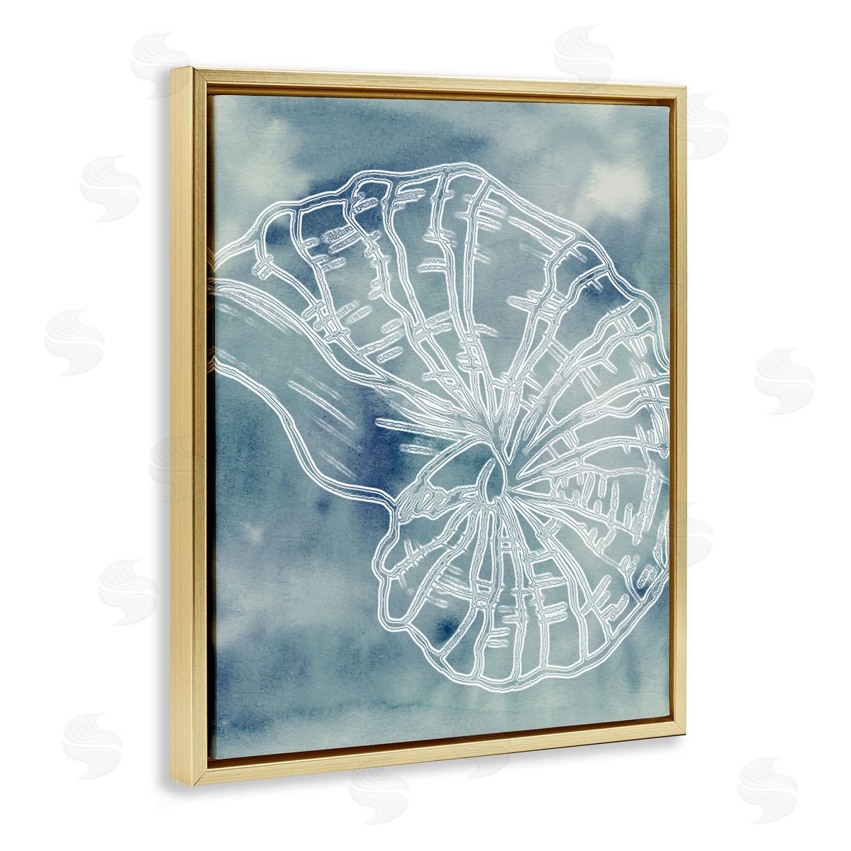 Ziwei Li Spiral Seashell Nautilus Sea Life Watercolor Pattern Gold Floating Frame Canvas Wall Art Print