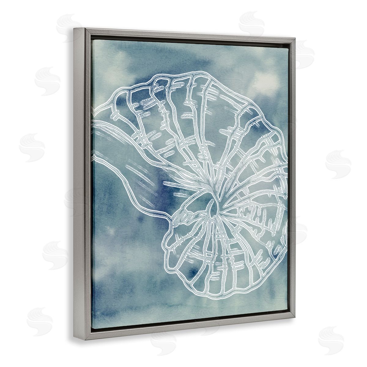 Ziwei Li Spiral Seashell Nautilus Sea Life Watercolor Pattern Gray Floating Frame Canvas Wall Art Print