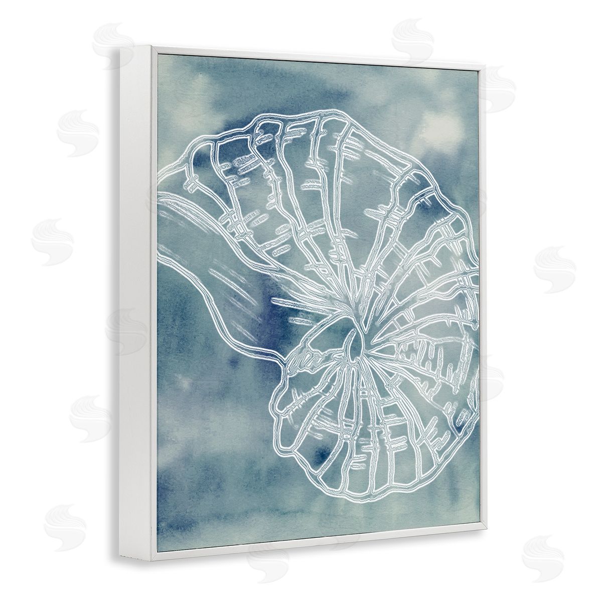 Ziwei Li Spiral Seashell Nautilus Sea Life Watercolor Pattern White Framed Giclee Wall Art Print