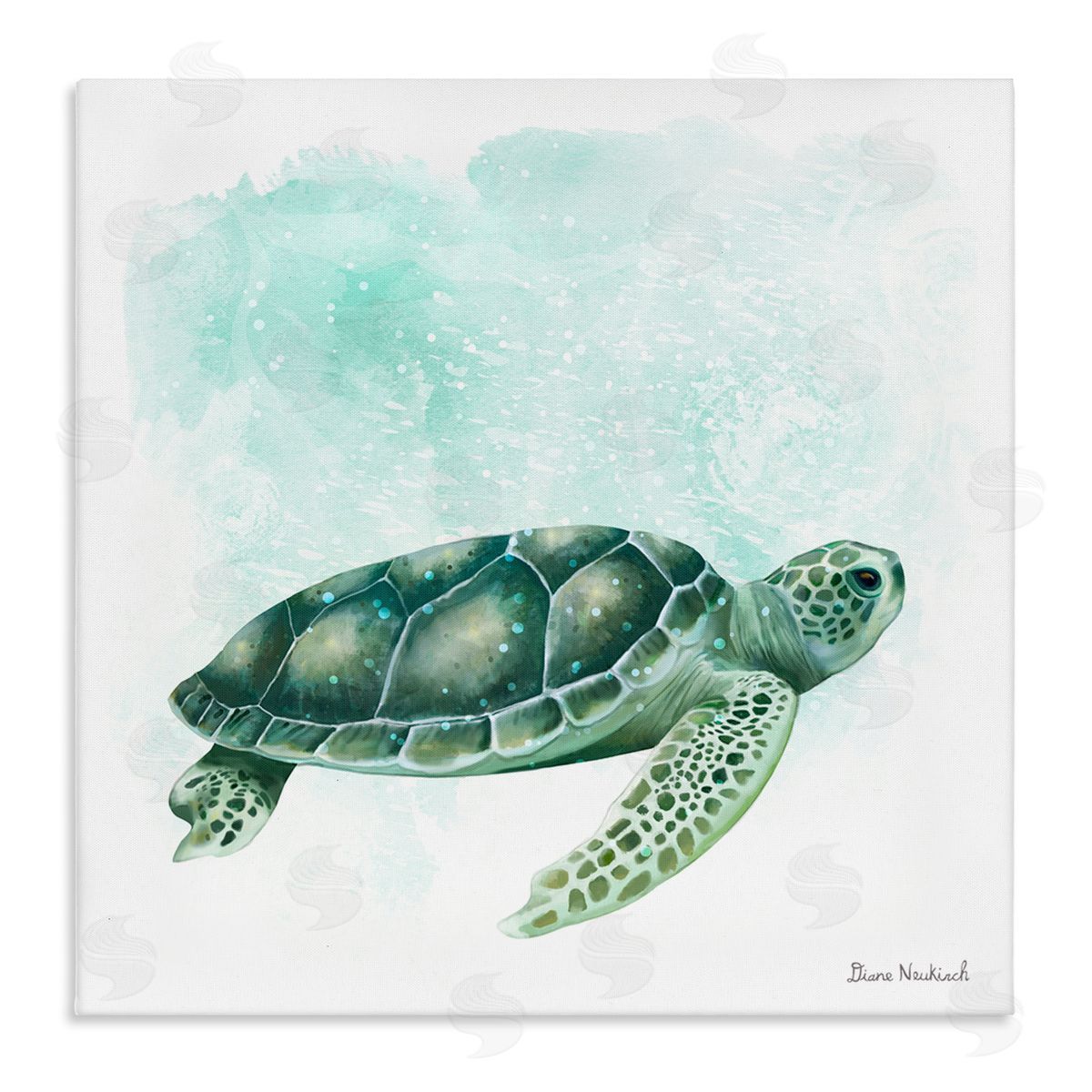 Diane Neukirch Speckled Green Sea Turtle Marine Life Painting Stretched Canvas Wall Art Print