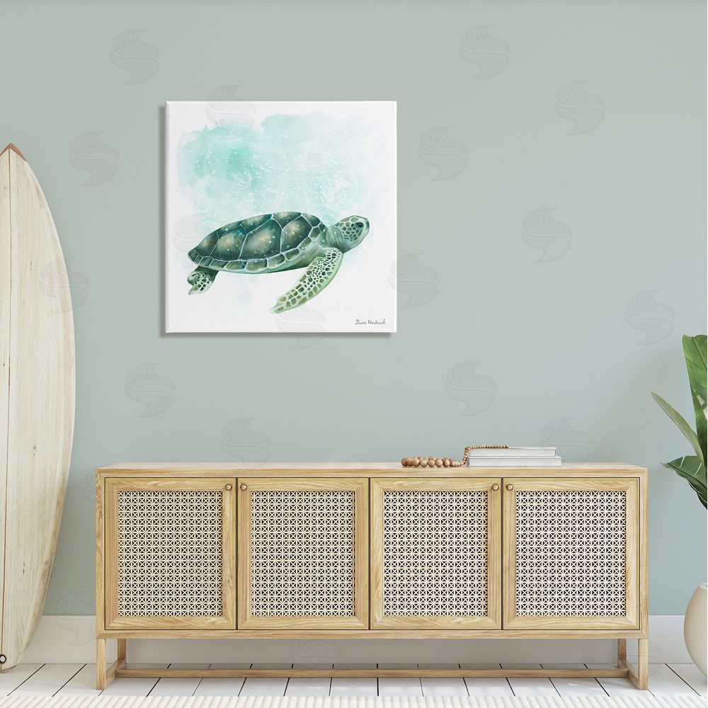 Diane Neukirch Speckled Green Sea Turtle Marine Life Painting Canvas Wall Art in Room