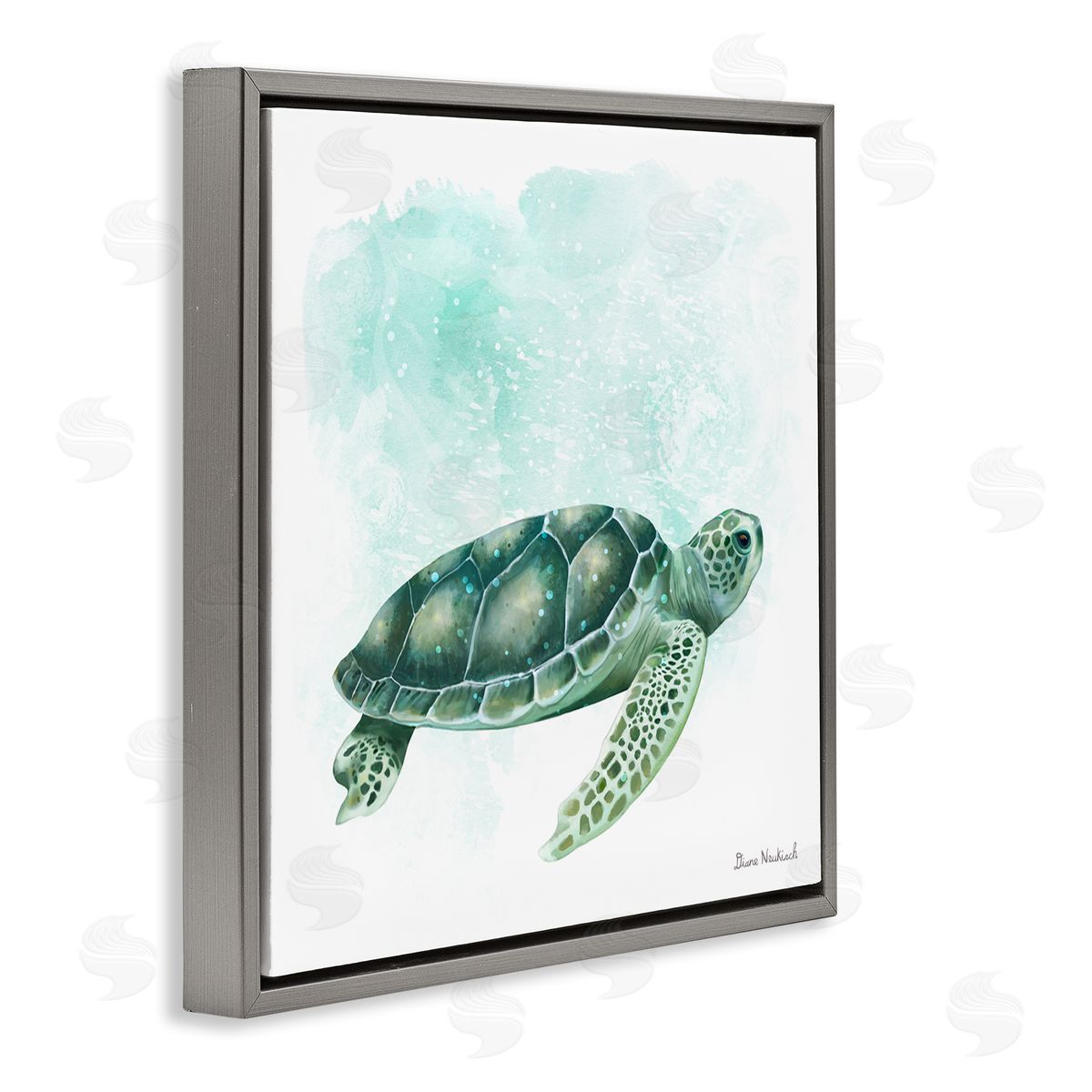 Diane Neukirch Speckled Green Sea Turtle Marine Life Painting Gray Floating Frame Canvas Wall Art Print