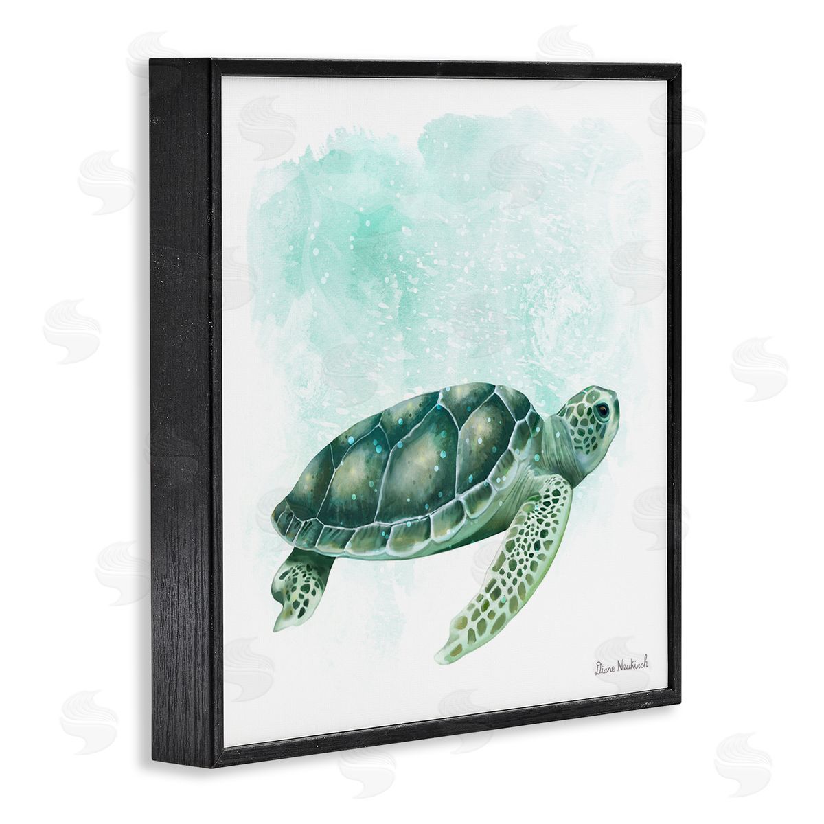 Diane Neukirch Speckled Green Sea Turtle Marine Life Painting Black Framed Glicee Wall Art Print