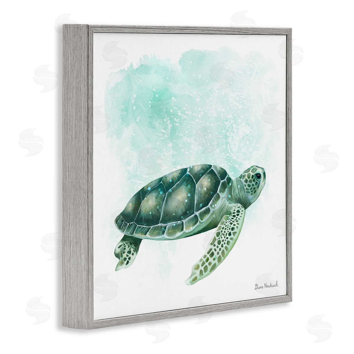 Diane Neukirch Speckled Green Sea Turtle Marine Life Painting Gray Framed Glicee Wall Art Print