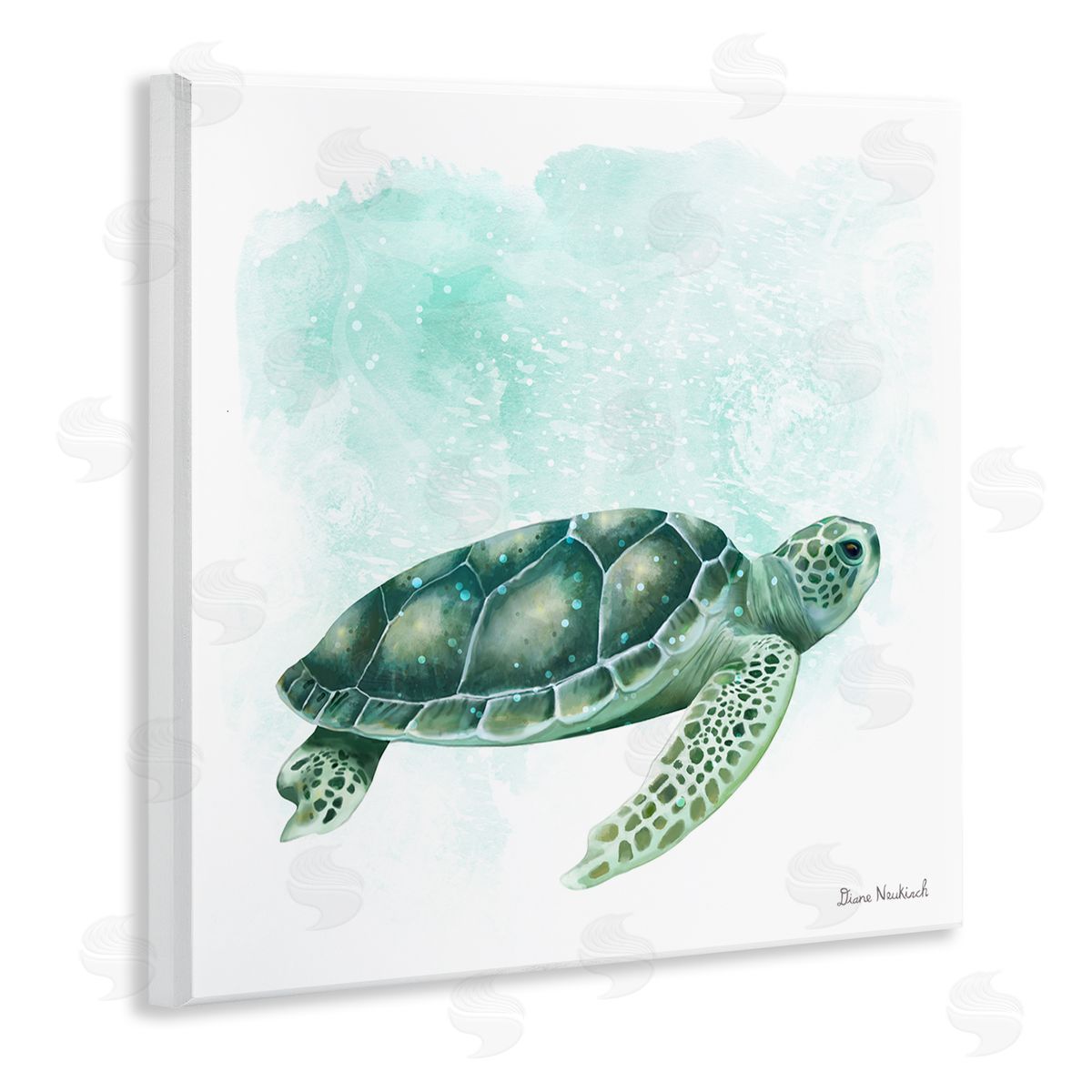 Diane Neukirch Speckled Green Sea Turtle Marine Life Painting Wooden Wall Plaque Art Print