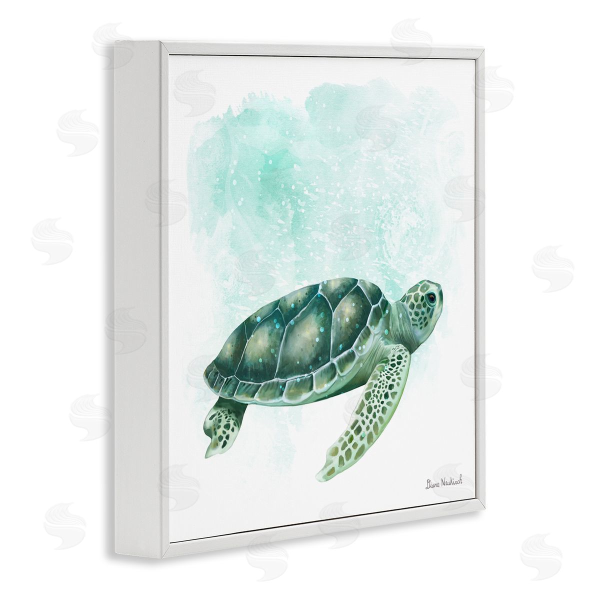 Diane Neukirch Speckled Green Sea Turtle Marine Life Painting White Framed Glicee Wall Art Print