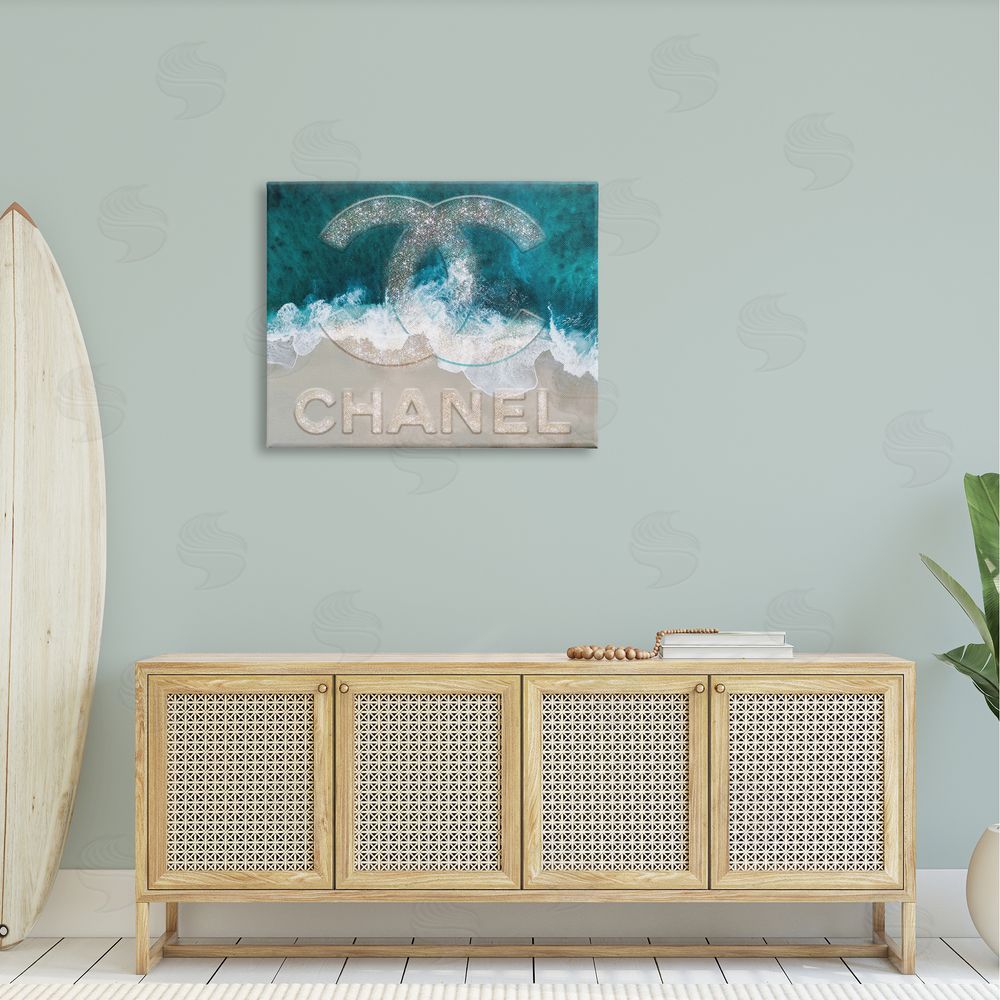 Ziwei Li Beach Waves Crashing Shoreline Glam Fashion Detail Canvas Wall Art Print in Room
