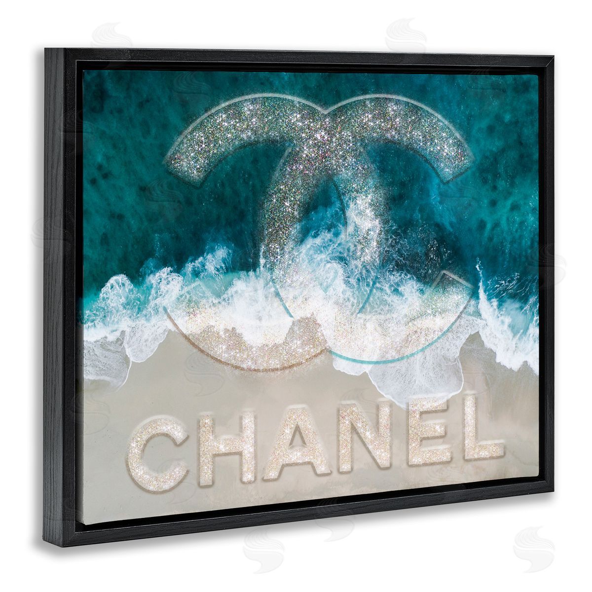 Ziwei Li Beach Waves Crashing Shoreline Glam Fashion Detail Black Floating Frame Canvas Wall Art Print