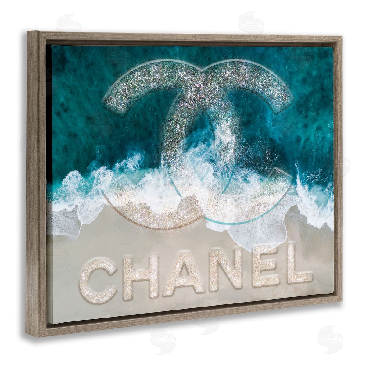 Ziwei Li Beach Waves Crashing Shoreline Glam Fashion Detail Brown Floating Frame Canvas Wall Art Print