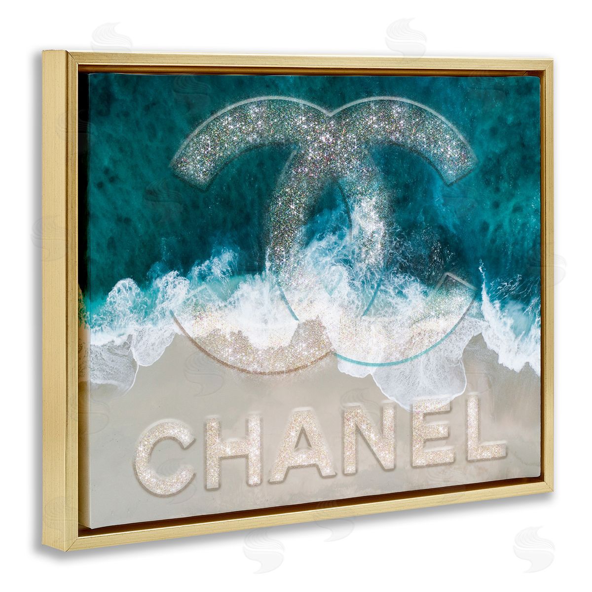 Ziwei Li Beach Waves Crashing Shoreline Glam Fashion Detail Gold Floating Frame Canvas Wall Art Print