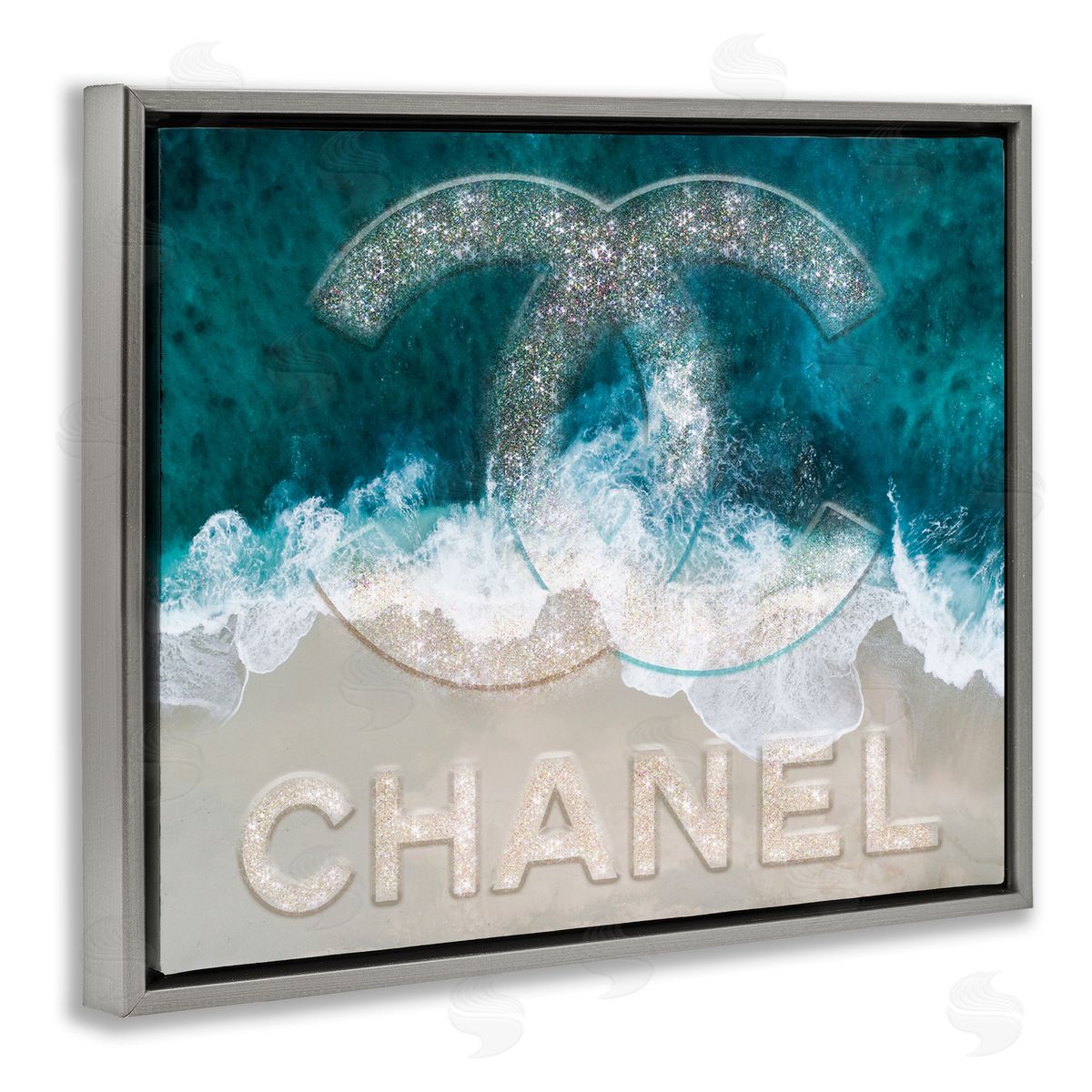 Ziwei Li Beach Waves Crashing Shoreline Glam Fashion Detail Gray Floating Frame Canvas Wall Art Print