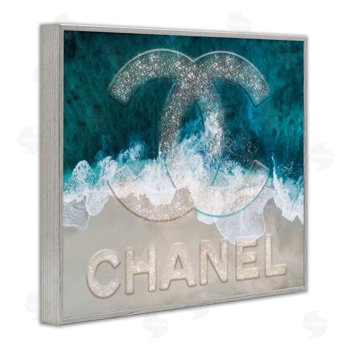 Ziwei Li Beach Waves Crashing Shoreline Glam Fashion Detail Gray Framed Giclee Wall Art Print