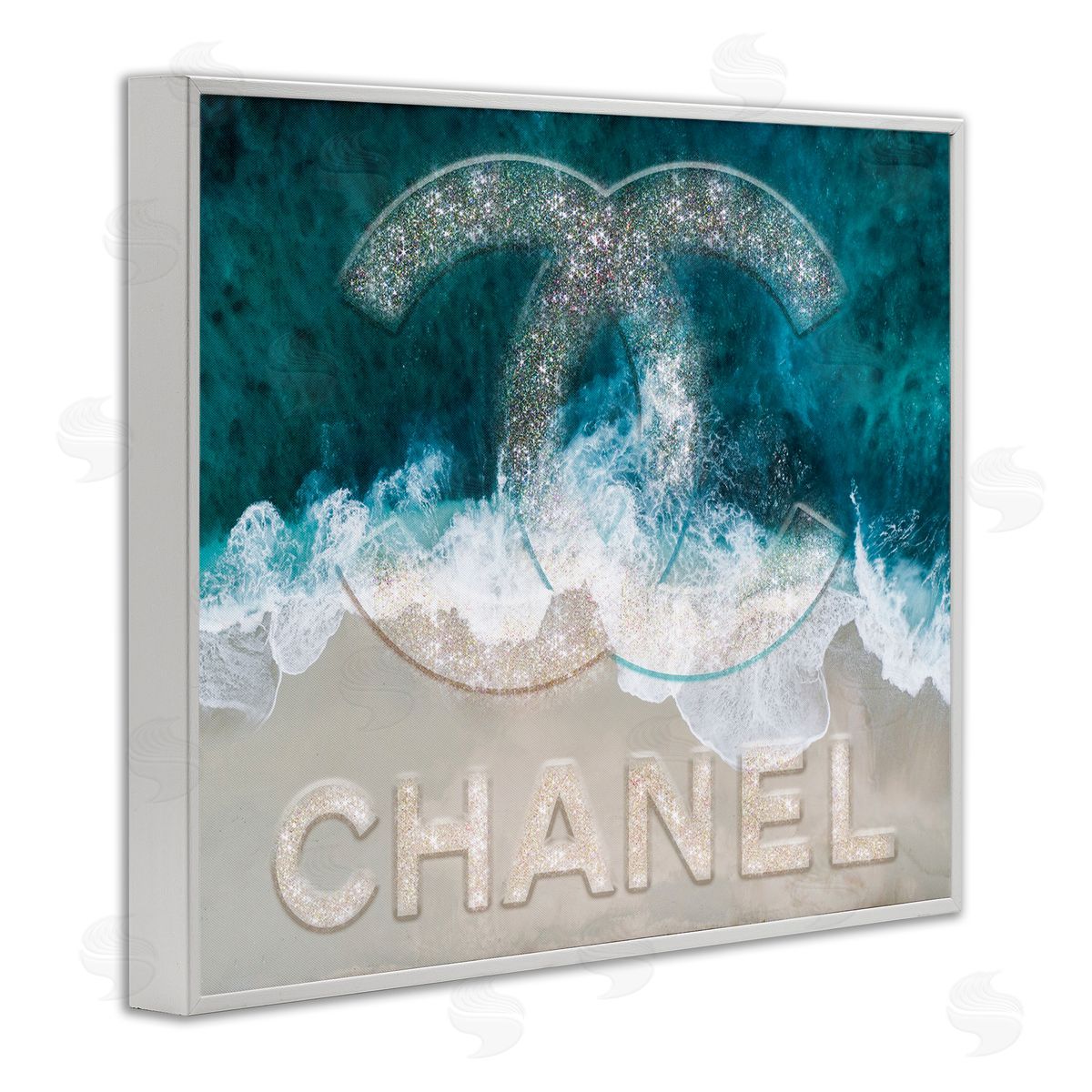 Ziwei Li Beach Waves Crashing Shoreline Glam Fashion Detail White Framed Giclee Wall Art Print