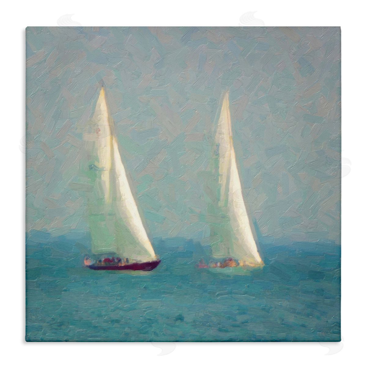 Graffitee Studios Two Sailboats Floating Foggy Ocean Weather Painting Stretched Canvas Wall Art Print