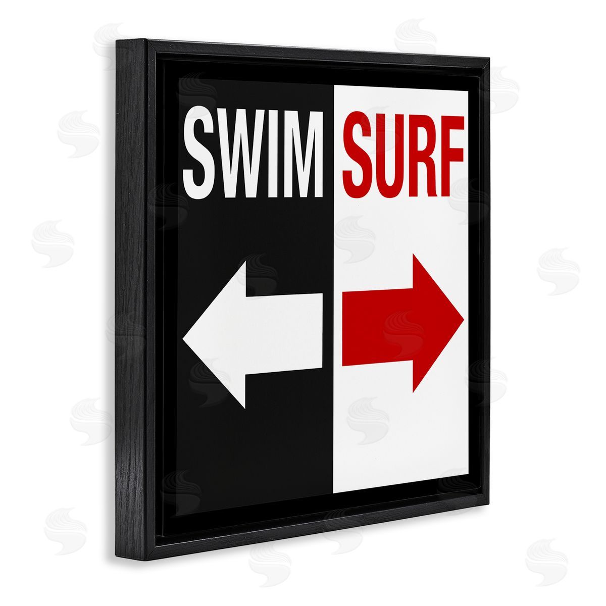 Graffitee Studios Swim Surf Arrows Sign Ocean Coastal Words  Black Floating Frame Canvas Wall Art Print