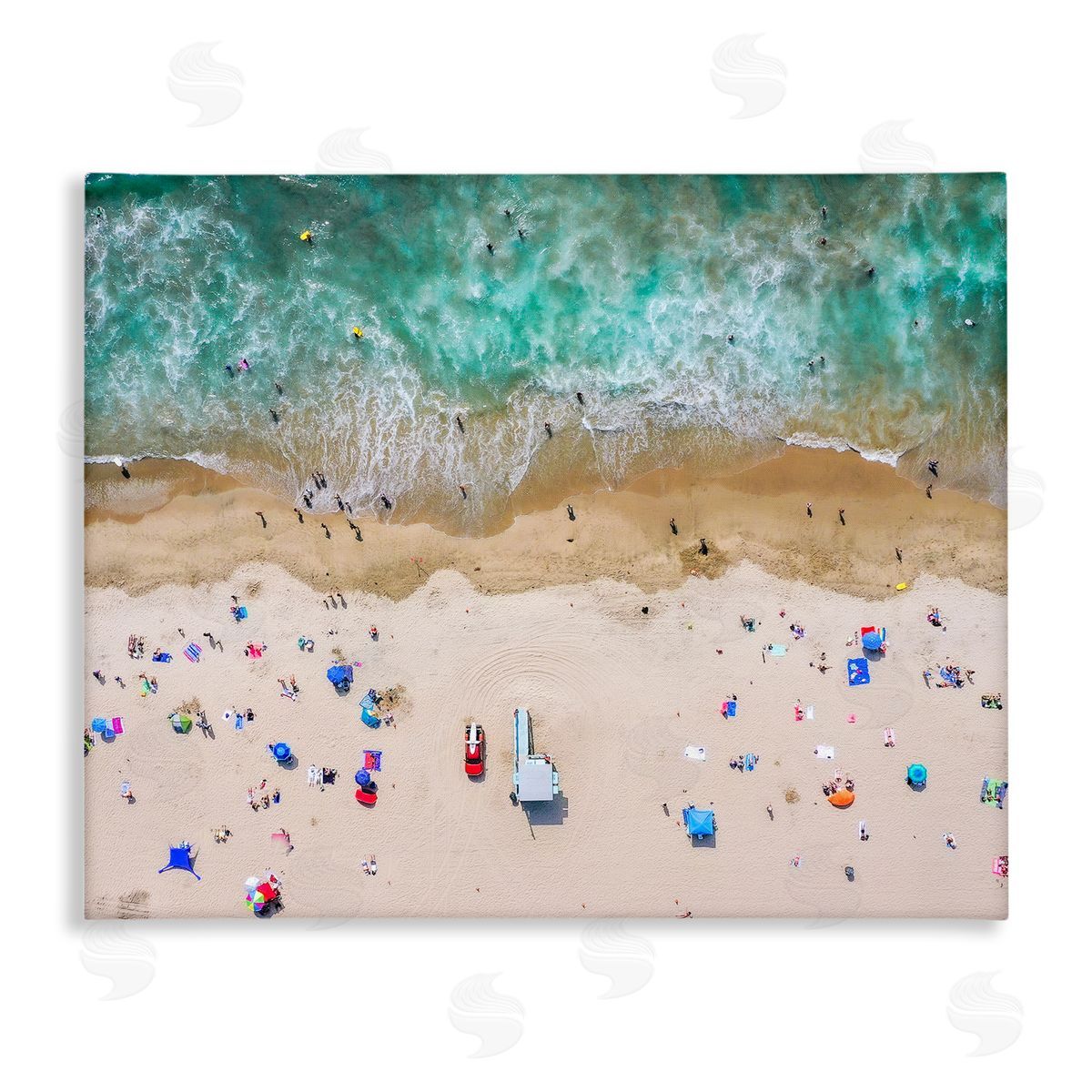Aerial View Busy Summer Beach Canvas Wall Art, Home Decor by Jeff Poe Photography