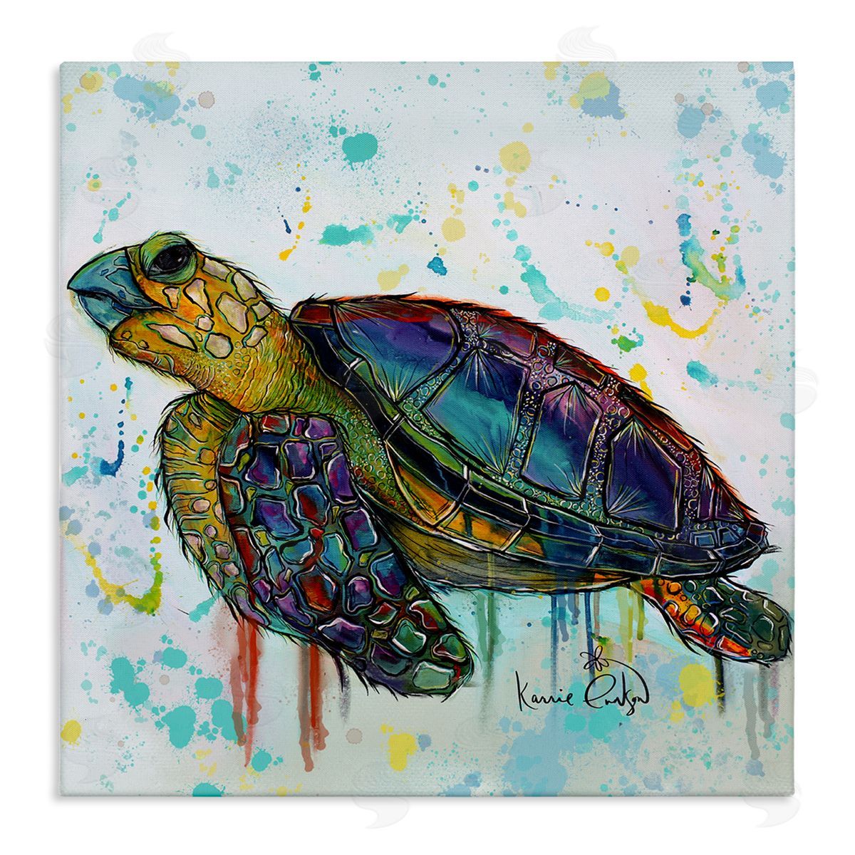 Karrie Evenson Urban Street Style Sea Turtle Paint Drip  Stretched Canvas Wall Art Print