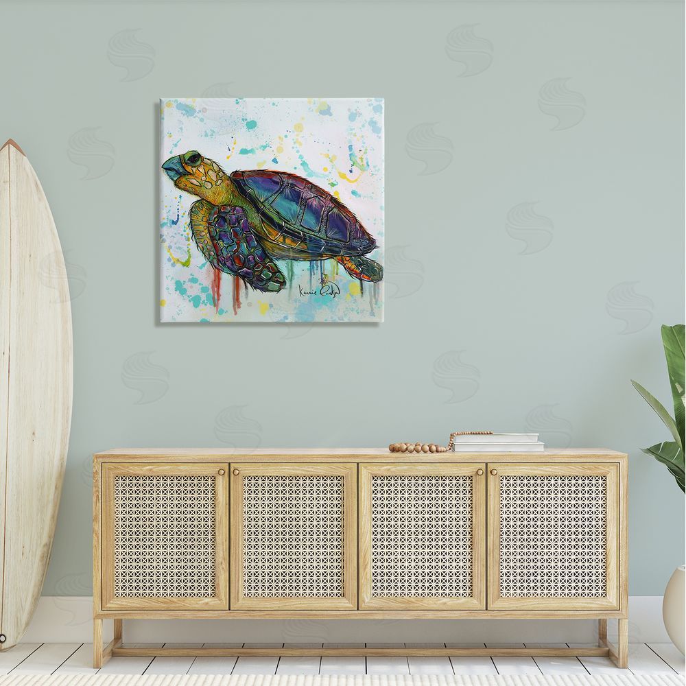 Karrie Evenson Urban Street Style Sea Turtle Paint Drip  Canvas Wall Art in Room