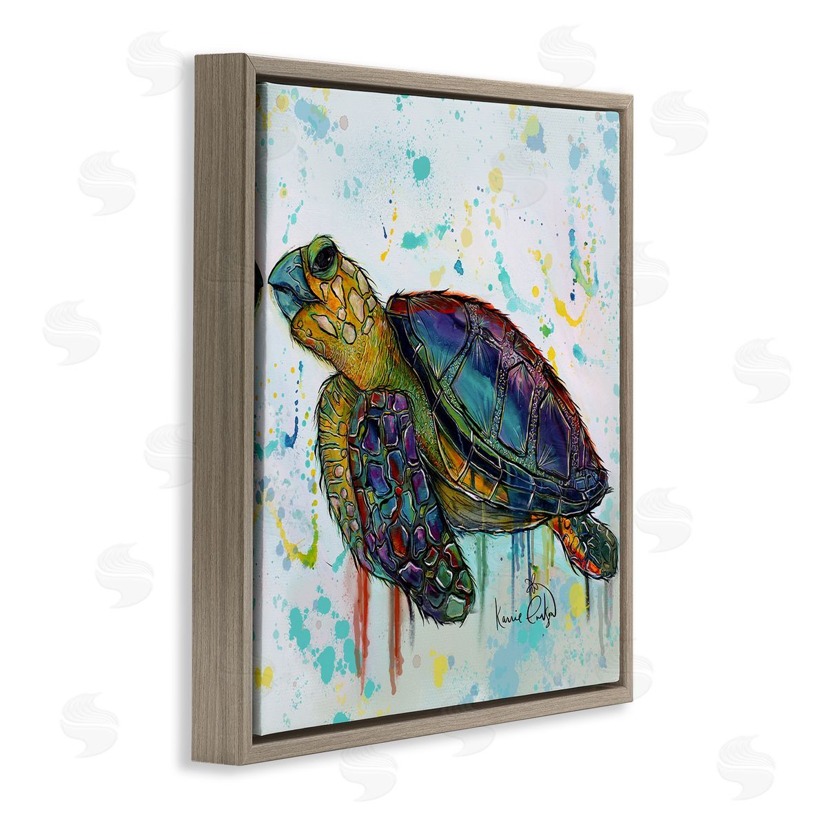 Karrie Evenson Urban Street Style Sea Turtle Paint Drip  Brown Floating Frame Canvas Wall Art Print