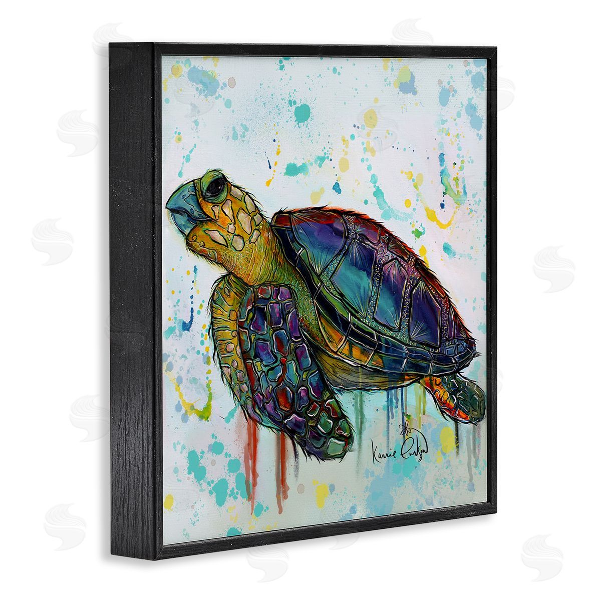 Karrie Evenson Urban Street Style Sea Turtle Paint Drip  Black Framed Glicee Wall Art Print
