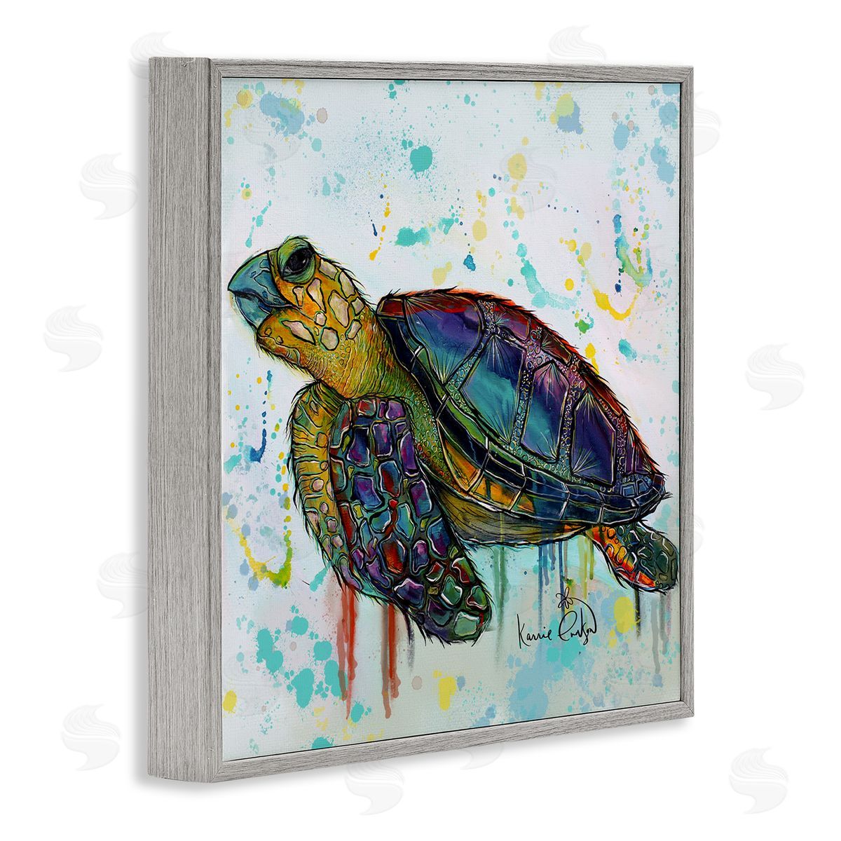 Karrie Evenson Urban Street Style Sea Turtle Paint Drip  Gray Framed Glicee Wall Art Print