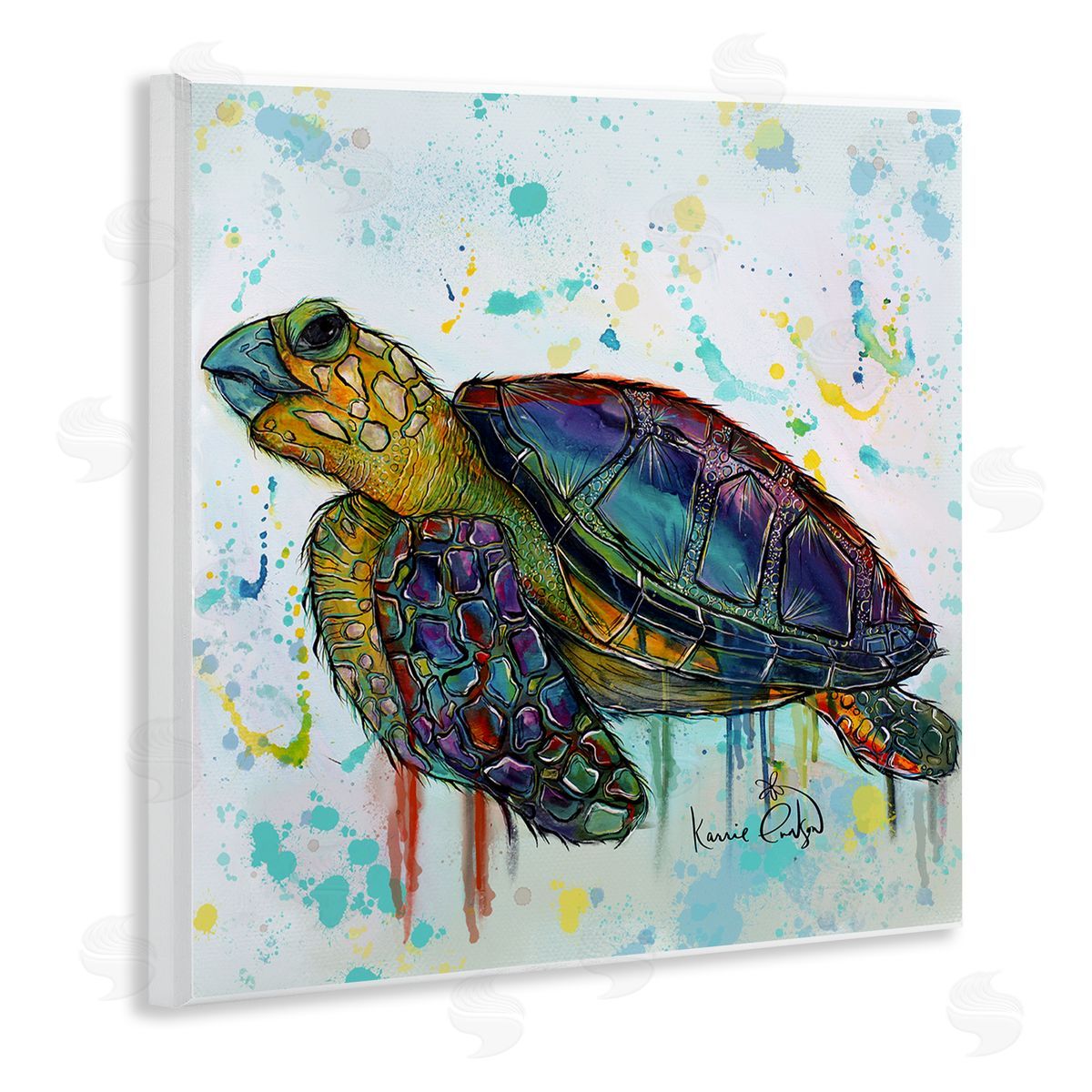 Karrie Evenson Urban Street Style Sea Turtle Paint Drip  Wooden Wall Plaque Art Print