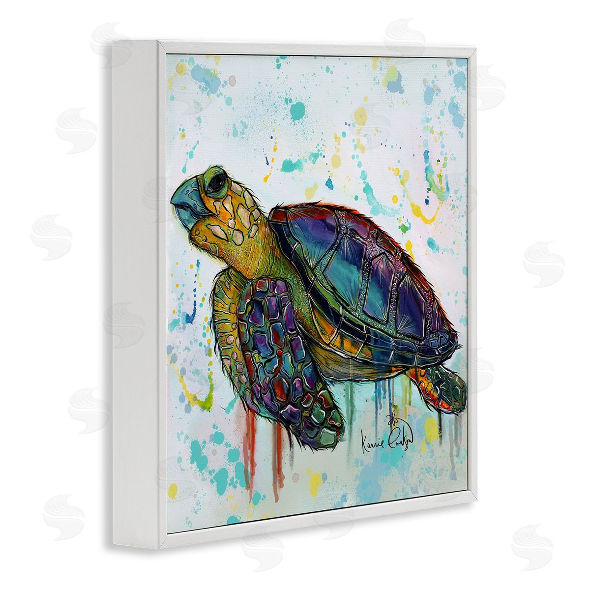 Karrie Evenson Urban Street Style Sea Turtle Paint Drip  White Framed Glicee Wall Art Print