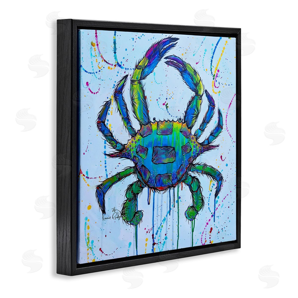 Karrie Evenson Street Style Crab Paint Splatter Urban Design Black Floating Frame Canvas Wall Art Print
