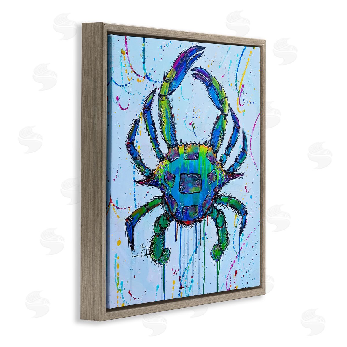 Karrie Evenson Street Style Crab Paint Splatter Urban Design Brown Floating Frame Canvas Wall Art Print