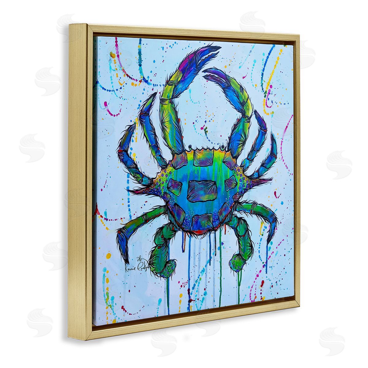 Karrie Evenson Street Style Crab Paint Splatter Urban Design Gold Floating Frame Canvas Wall Art Print
