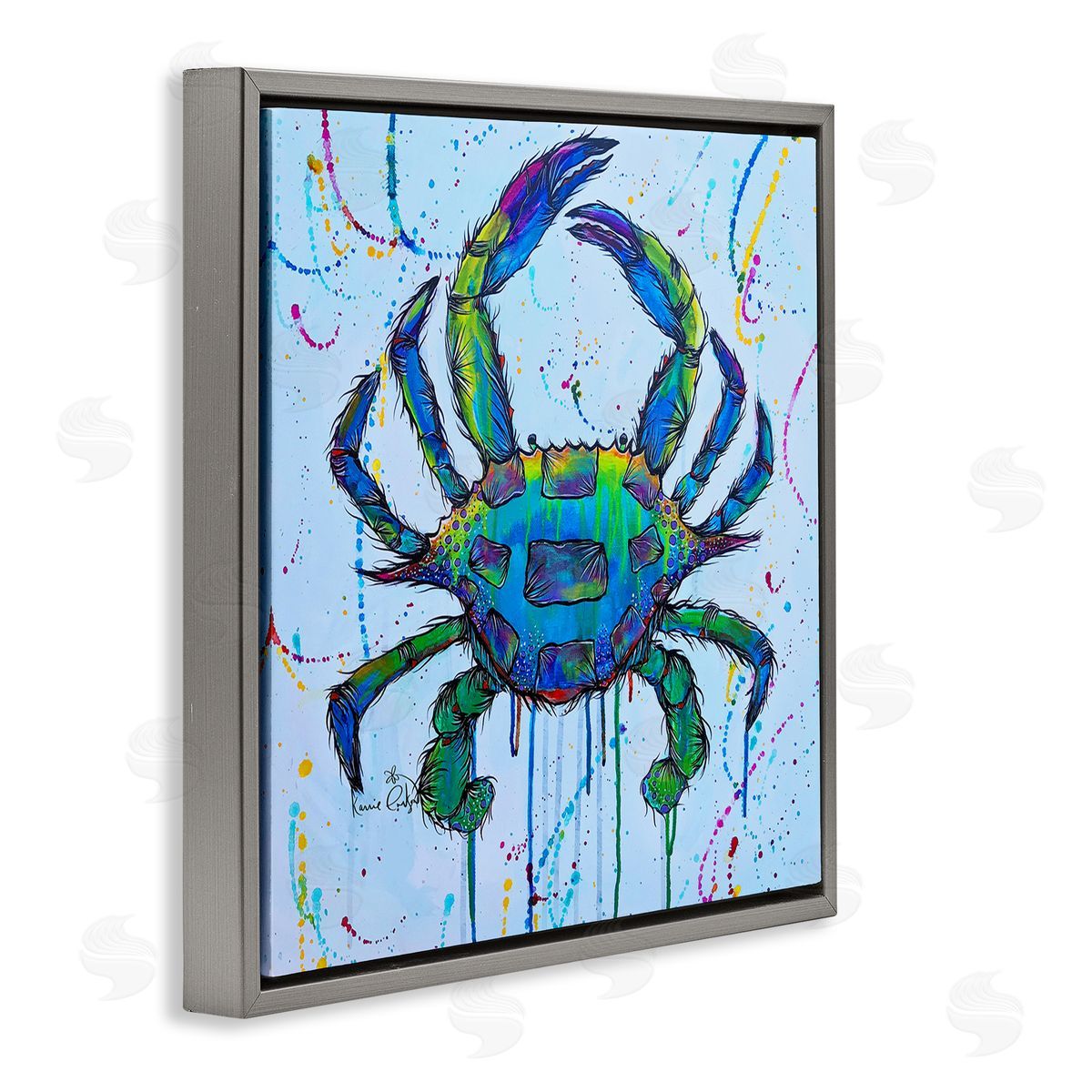 Karrie Evenson Street Style Crab Paint Splatter Urban Design Gray Floating Frame Canvas Wall Art Print