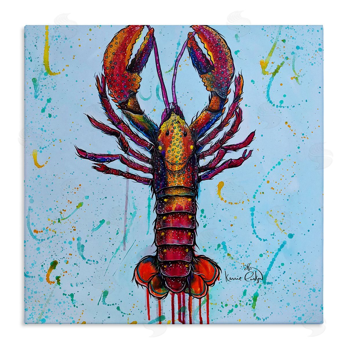 Karrie Evenson Urban Style Lobster Paint Splatter Sea Life Stretched Canvas Wall Art Print
