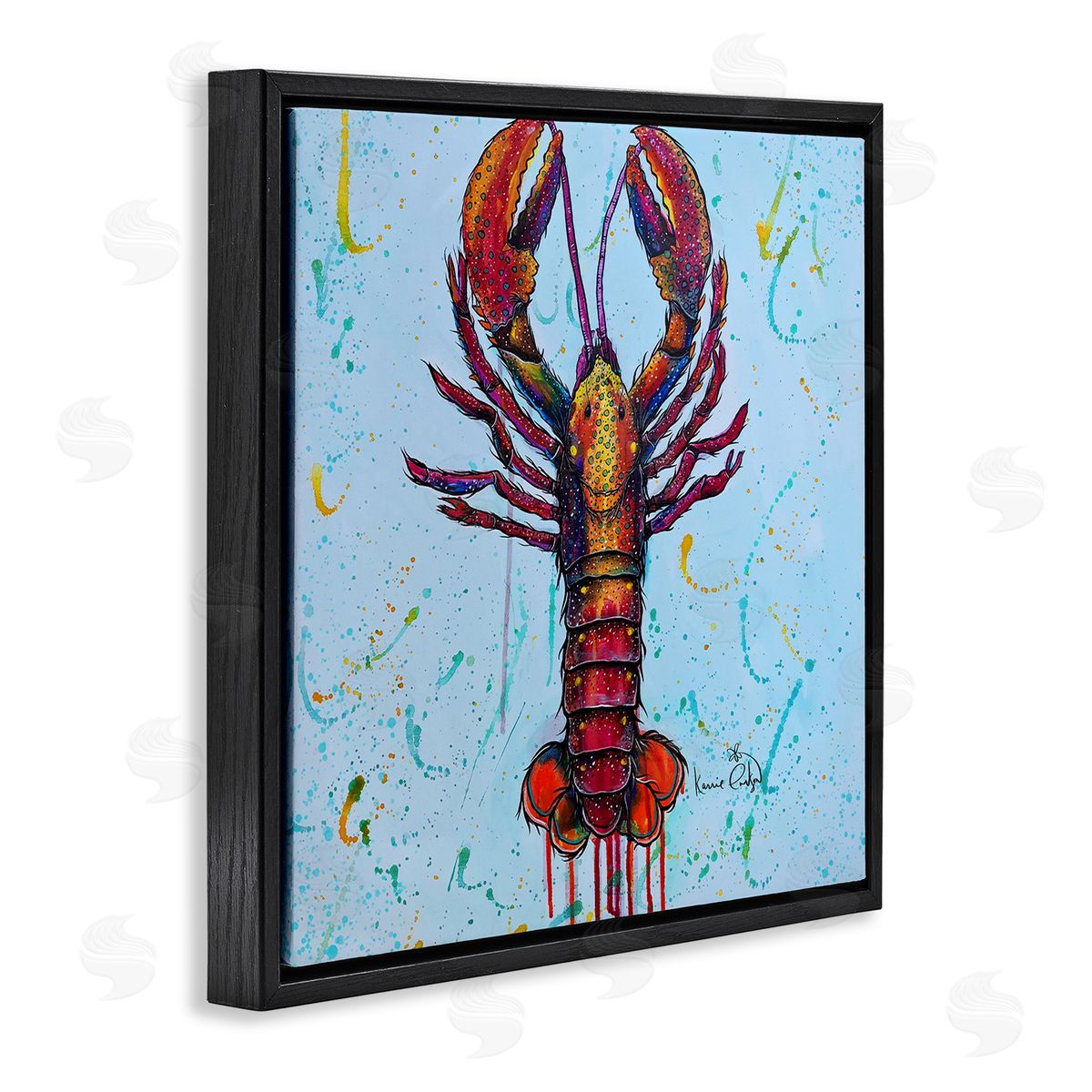 Karrie Evenson Urban Style Lobster Paint Splatter Sea Life Black Floating Frame Canvas Wall Art Print