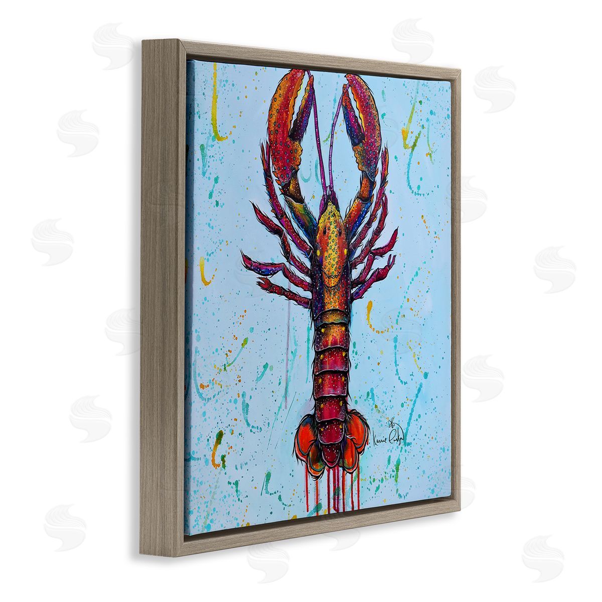 Karrie Evenson Urban Style Lobster Paint Splatter Sea Life Brown Floating Frame Canvas Wall Art Print