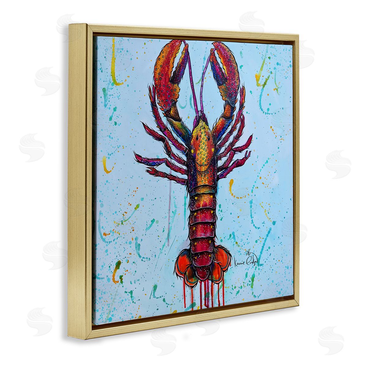 Karrie Evenson Urban Style Lobster Paint Splatter Sea Life Gold Floating Frame Canvas Wall Art Print