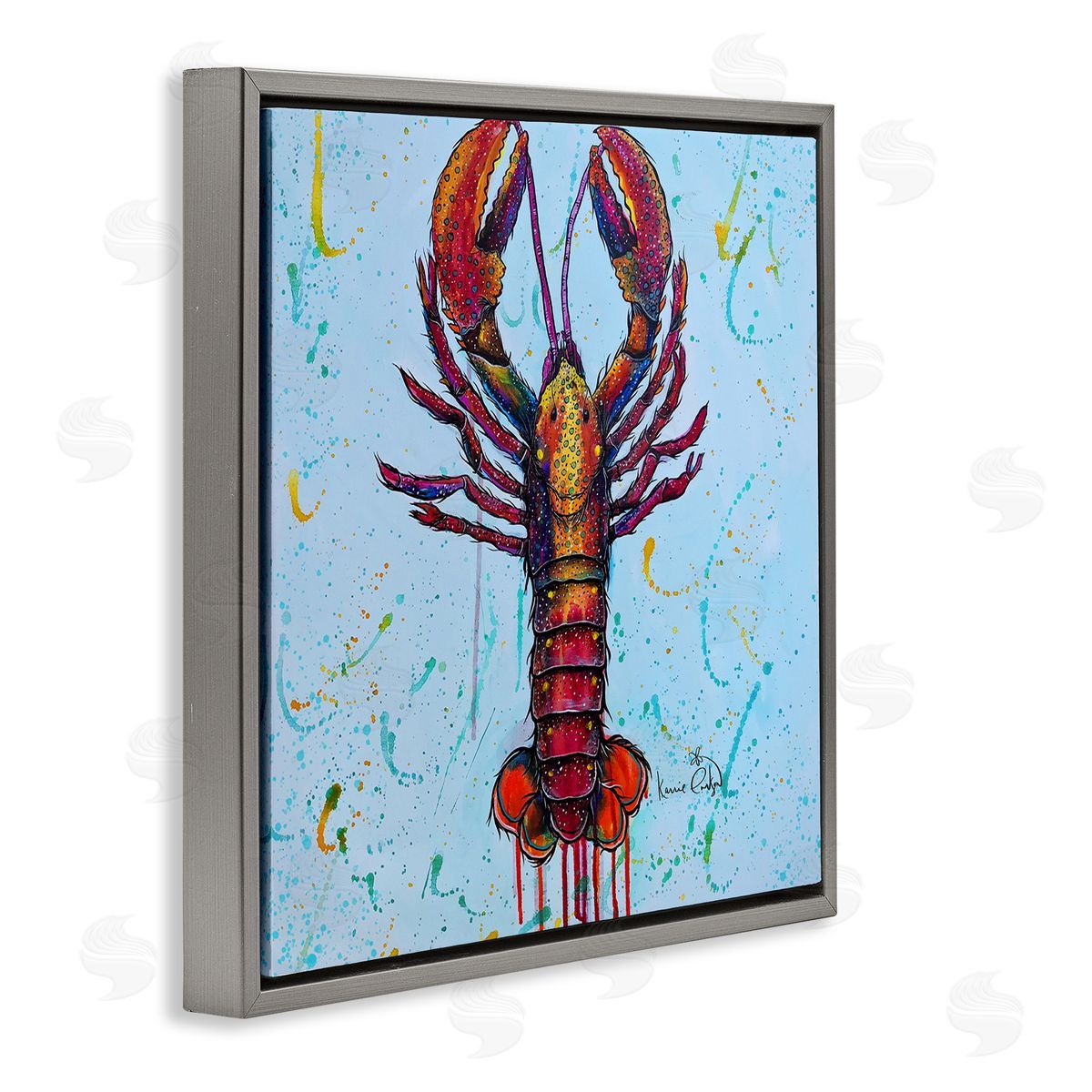 Karrie Evenson Urban Style Lobster Paint Splatter Sea Life Gray Floating Frame Canvas Wall Art Print